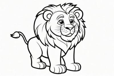 Cute Black Line Art Lion Coloring Page for Kids – Free Download