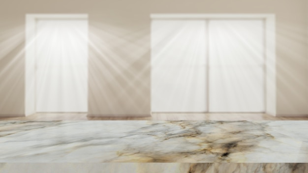 3D Marble Table in a Defocused Room Interior – Free Download