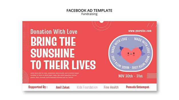 Flat Design Fundraising Event Facebook Template – Free Download