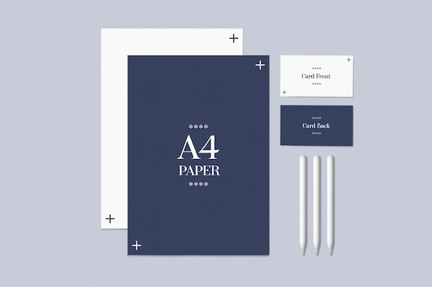 Stationary Set with Business Cards and Paper Mockup – Free Download