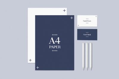 Stationary Set with Business Cards and Paper Mockup – Free Download