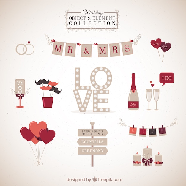 Hand Drawn Wedding Objects and Elements – Free Download