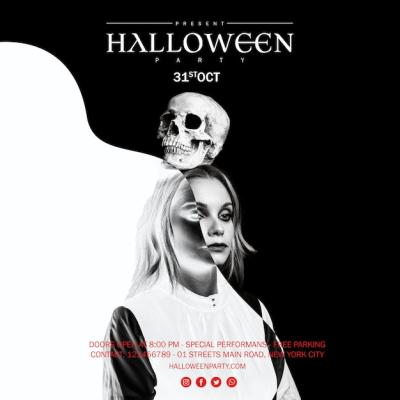 Black and White Halloween Woman Holding Skull – Free Download