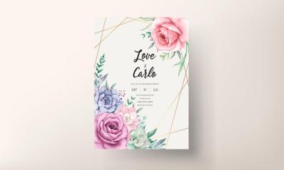 Beautiful Watercolor Floral Wreath Wedding Invitation Card – Free Download