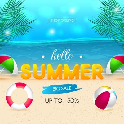 Realistic Hello Summer Sale Design – Free Download