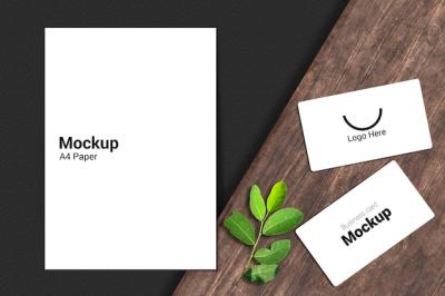 Minimal Business Card and Letterhead Mockup with Leaves – Free to Download