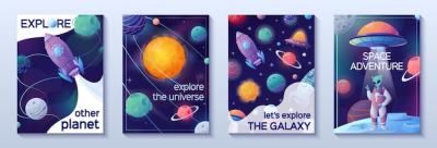 Space Adventure Vector Illustrations – Cartoon Banners Set for Free Download