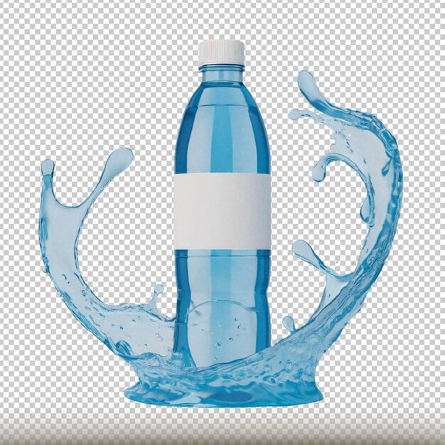 Blue Water Bottle Mockup with Splashing Effect on Transparent Background – Free Download