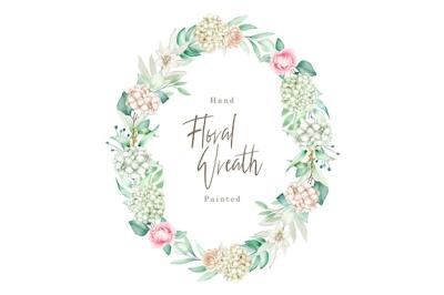 Watercolor Hydrangea Floral Wreath Illustration – Free Download