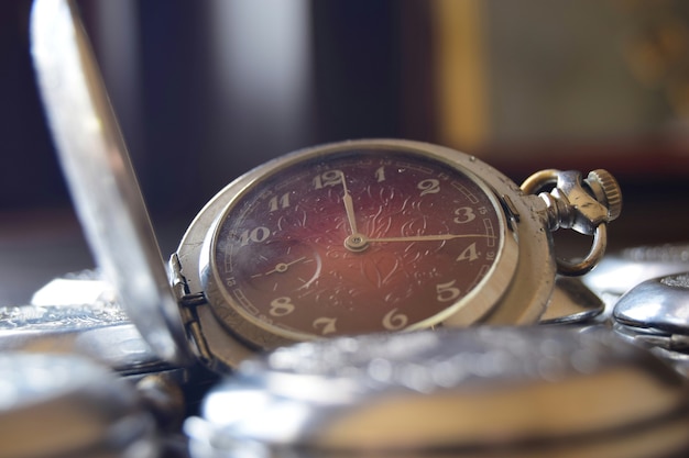 Vintage Pocket Watch with Red Dial – Retro Style Close Up | Free Download