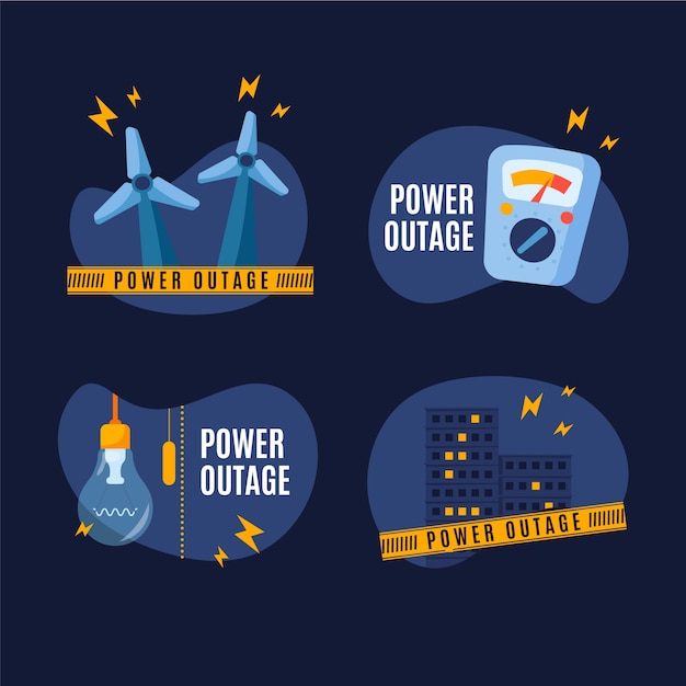 Power Outage Labels in Hand-Drawn Flat Design – Free Download