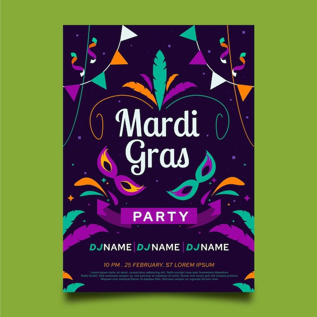 Mardi Gras Flyer Template in Flat Design – Free Download