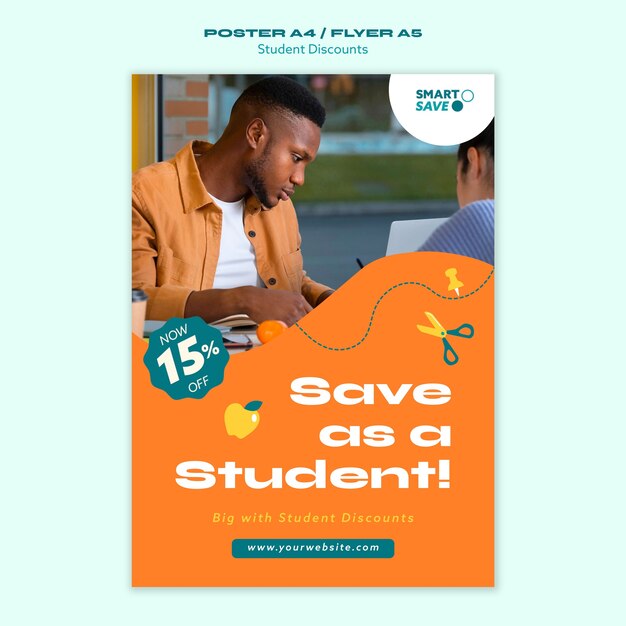 Student Discounts Poster Template for Flat Design – Download Free Stock Photo