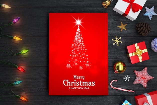 Merry Christmas Background and Greeting Card Mockup with Decoration – Free Download