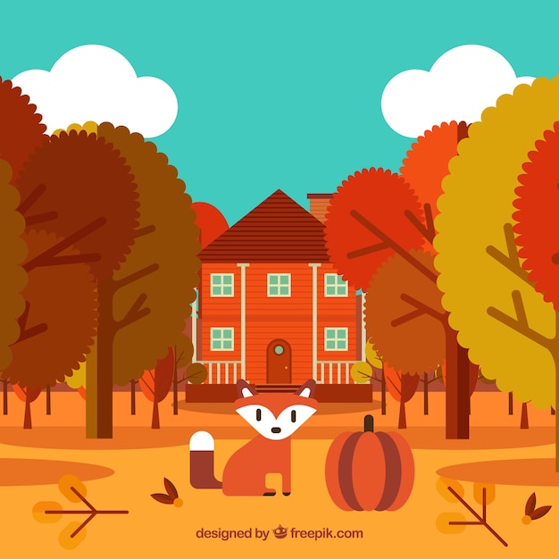 Autumn Scene Featuring a Fox and a Pumpkin – Free Download