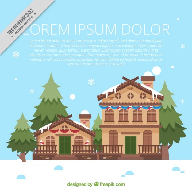 Beautiful House Facades in a Snowy Landscape with Pines – Free Download