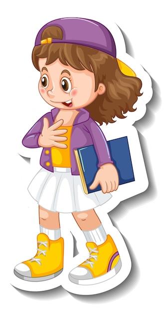 Student Girl Cartoon Character Sticker Template – Free Download