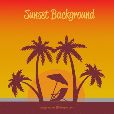 Stunning Summer Background Featuring Palm Trees at Sunset – Free Download