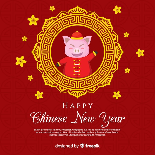 Flat Chinese New Year 2019 Background – Free Download