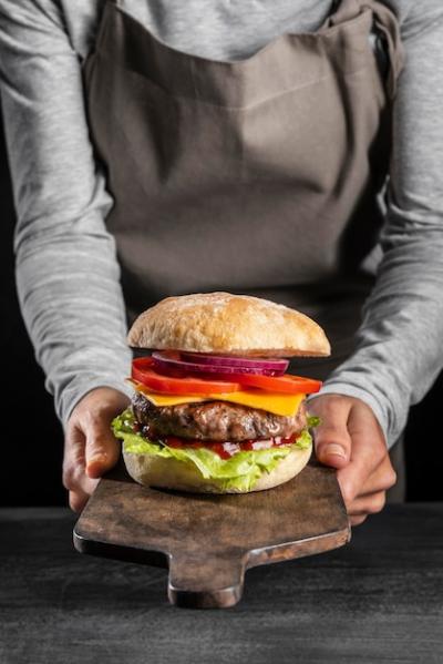 Front View of a Burger with Veggies and Meat – Free Stock Photo for Download