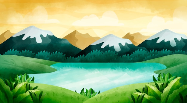 Watercolor Lake Scenery – Free Download Free Stock Photo