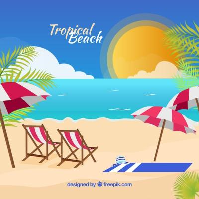 Lovely Tropical Beach Flat Design – Free to Download