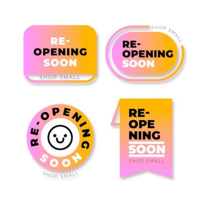 Re-opening Soon Badges – Free Stock Photo for Download