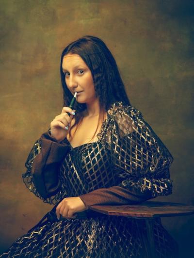 Young Woman as Mona Lisa, La Gioconda on Dark Green – Free Download