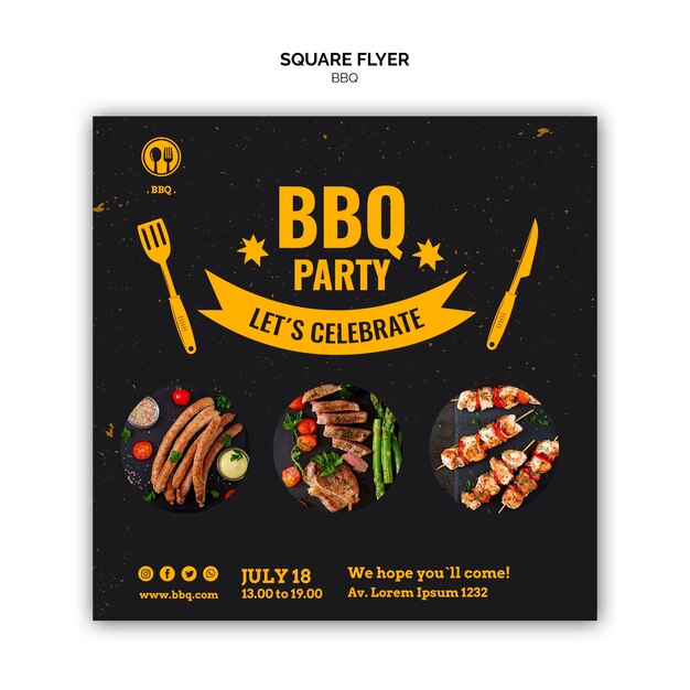 Barbecue Party Square Flyer Template – Free Download