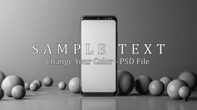 Smartphone Mockup Surrounded by Grey Spheres on a Grey Background – Free Download