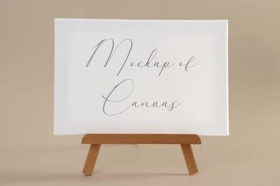 White Canvas Mockup on Small Wooden Easel – Free Download