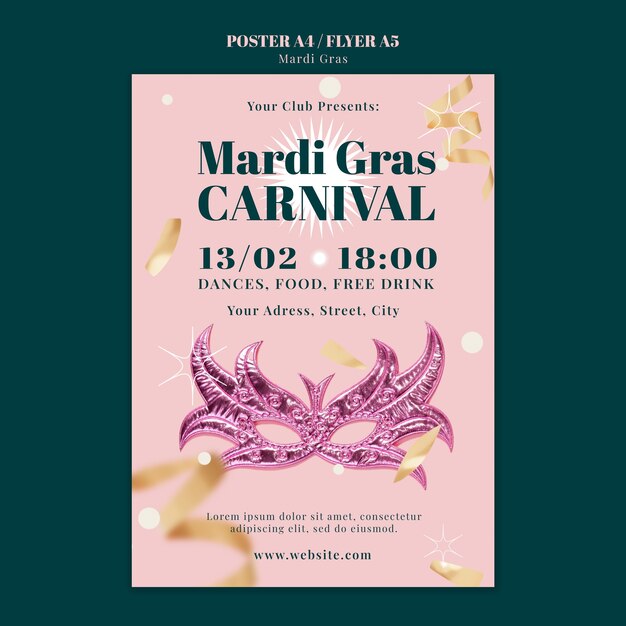 Mardi Gras Celebration Poster Template – Free Download