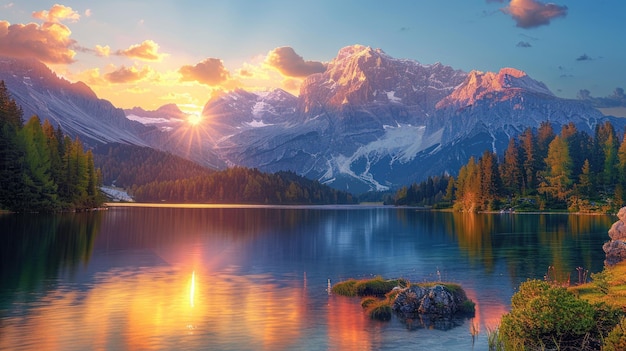 Majestic Mountain Lake at Sunset – Free Download