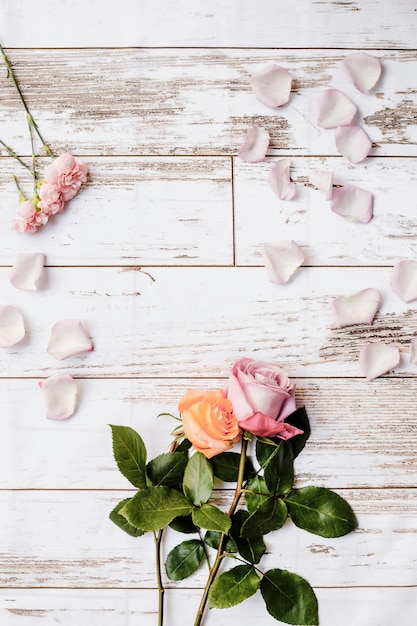 High Angle View of Roses on Wooden Table – Free Stock Photo, Download Free