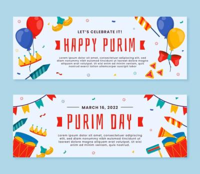 Flat Purim Horizontal Banners Set – Free Download