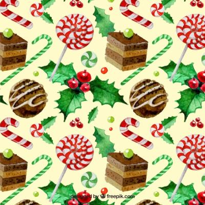 Watercolor Christmas Sweets Pattern – Free Stock Photo Download