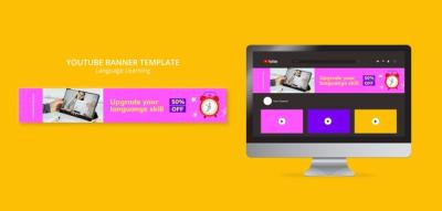 Language Learning YouTube Banner Template – Free Download