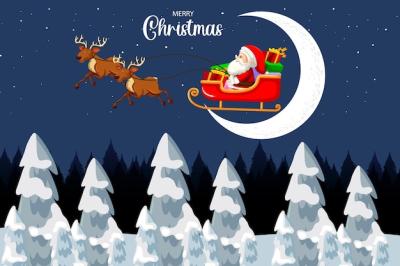 Santa Claus on Sleigh Flying in the Sky – Free Stock Photo, Download Free