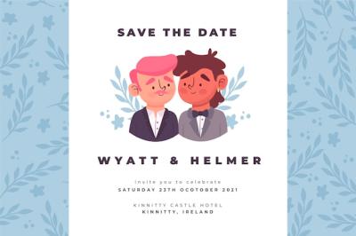 Wedding Invitation Template with Drawing – Free Download