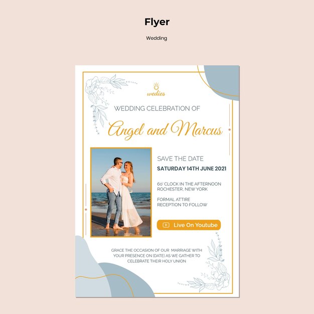 Vertical Flyer Template for Wedding Ceremony Featuring Bride and Groom – Free Download