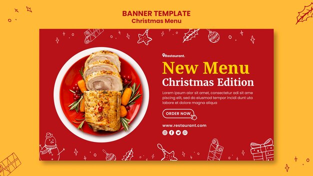 Horizontal Banner Template for Christmas Food Restaurant – Free Download