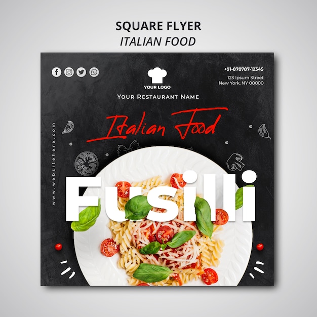 Squared Flyer Template for Traditional Italian Food Restaurant – Free Download