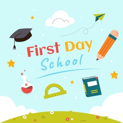 First Day of School Hand-Drawn Flat Illustration – Free Download