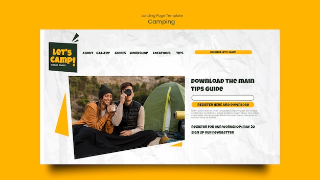 Camping Landing Page Template with Wrinkled Paper Effect – Free Download