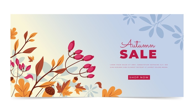 Flat Horizontal Sale Banner Template for Fall Season Celebration – Free Download