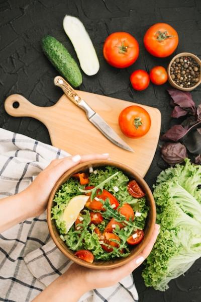 Woman Holding a Bowl of Fresh Vegetable Salad – Free Download