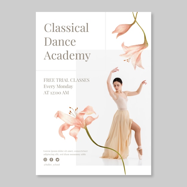 Watercolor Dance School Poster Template – Free Download