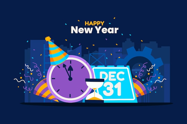 Hand Drawn Flat New Year Background – Free Download