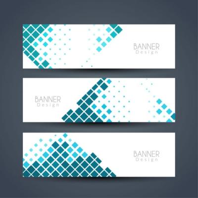 Three Banners Featuring Blue Squares – Free Download