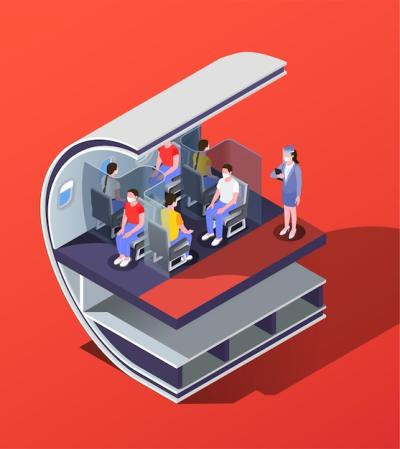 Isometric Illustration of Aircraft Cabin for Social Distancing – Free Download